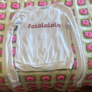 Wildfox Cream Sweater with Red 'FaLaLaLaLa' Print